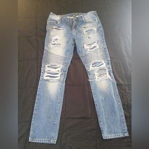 Mens Distressed Embellish Biker Jeans Size 36W.